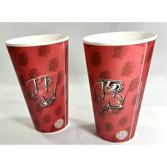 Wisconsin Badgers Holographic Cups 3-D Capital Cups Made In USA Set Of 2 - Picture 5 of 10